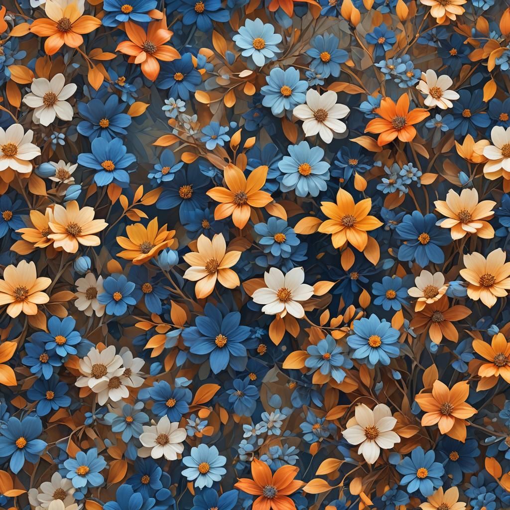 Vibrant 3D Art of Blue Autumn Flowers