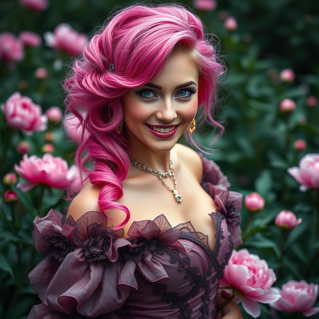 Rococo Woman in Peony Garden