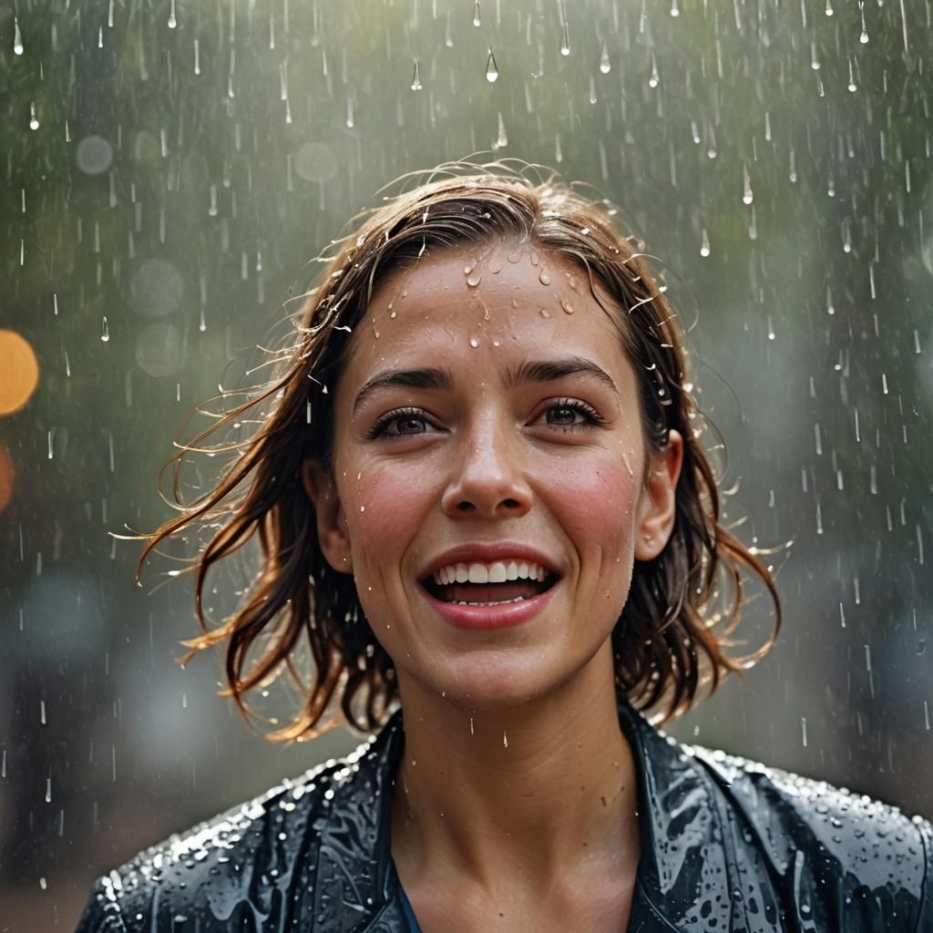 Vibrant Portrait of Person Singing in Rain