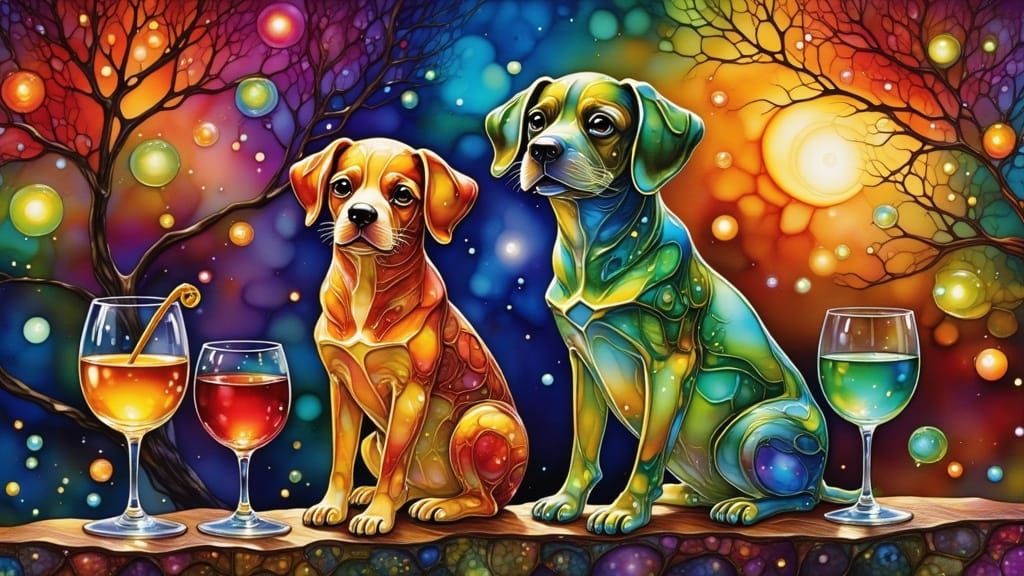 Glamorous Dog Silhouette in Art Glass Style Wallpaper