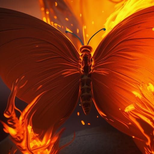 Fiery Butterfly: Detailed Matte Painting in Deep Color