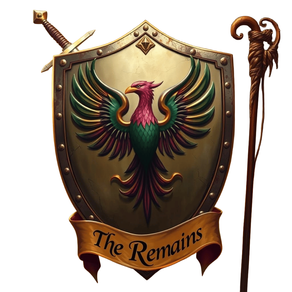 Phoenix Shield with Sword and Staff, Oil Painting