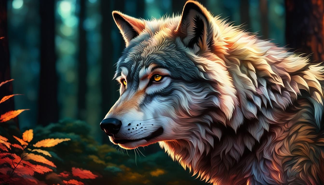 Vibrant Wolf Portrait in Hyperrealistic Splash Art