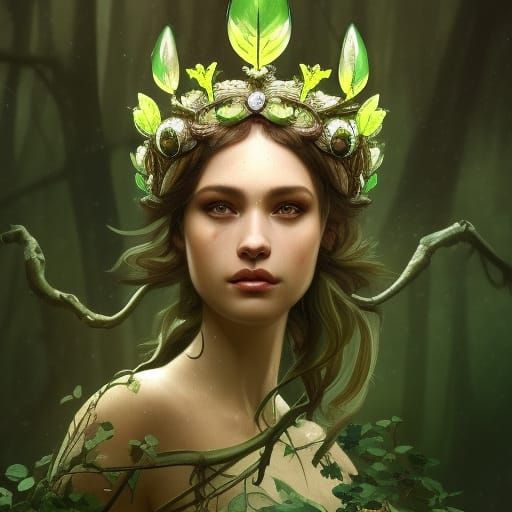 Tree Spirit Queen Portrait in Digital Art Style