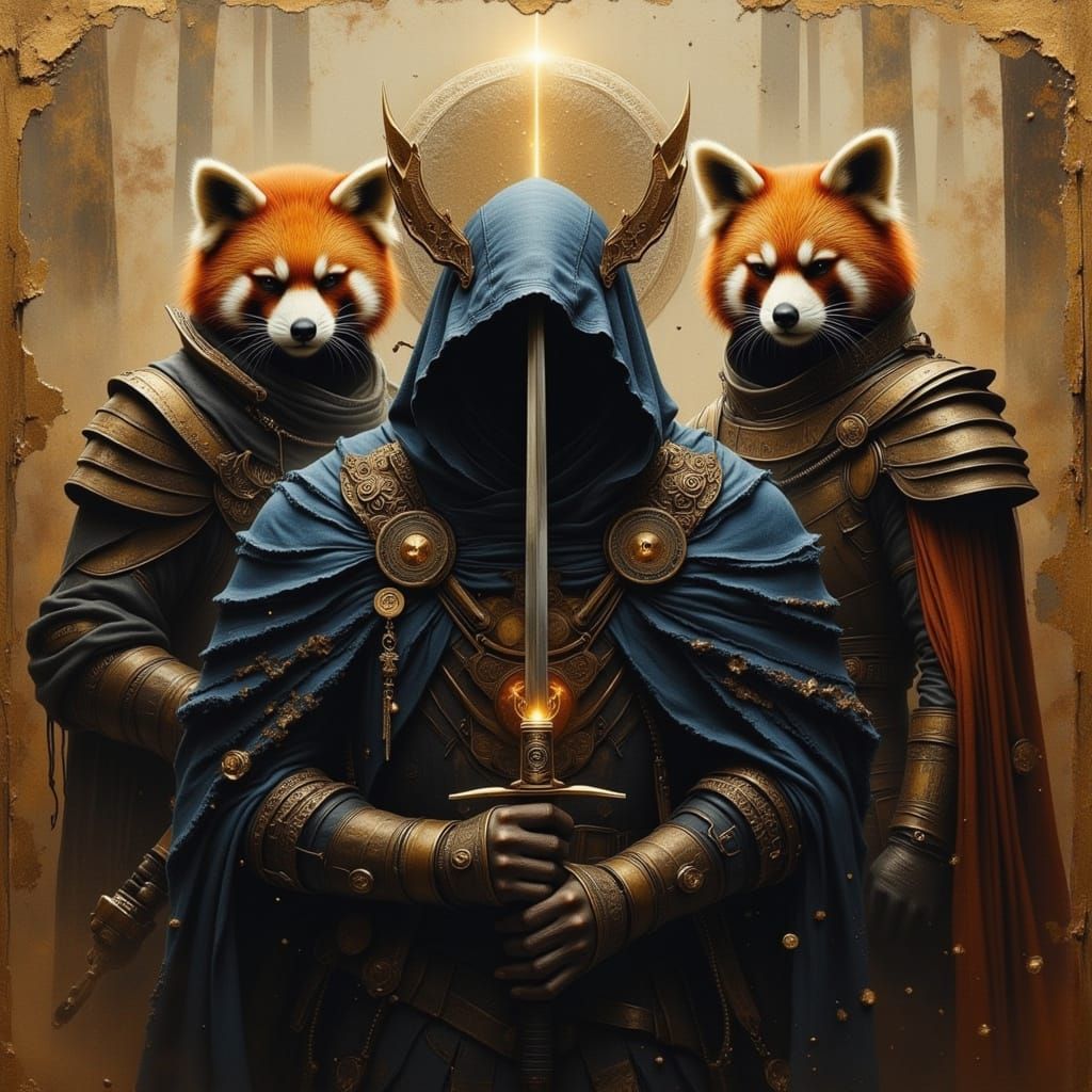 Red Panda Warriors in Mystical Cloaks and Armor