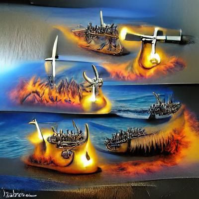 Viking Raid at Dawn in Airbrush Style