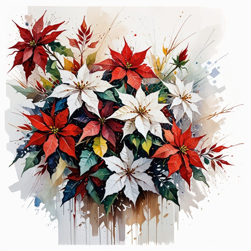 Poinsettia Bouquet Oil Impasto Painting in Afremov Style