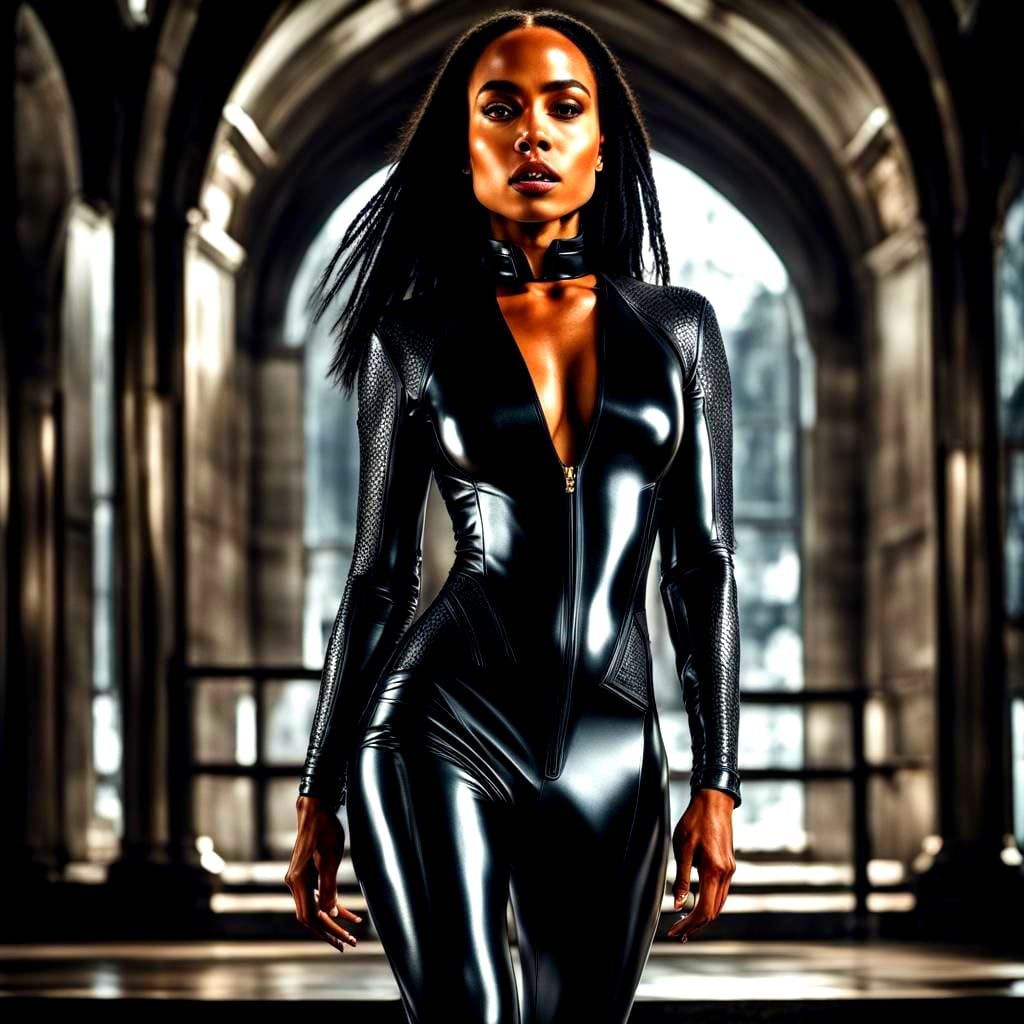 Zoë Kravitz in Latex Catsuit: Hyperrealistic Image