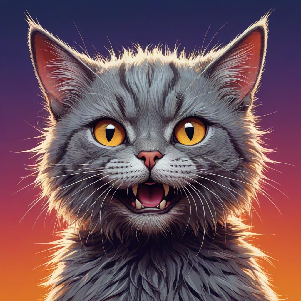 Startled Cartoon Cat with Extended Claws