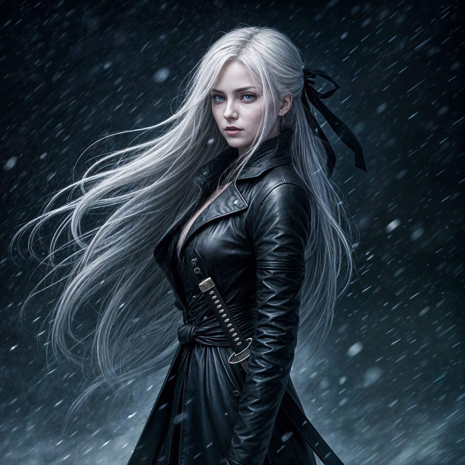 Ethereal Snowstorm Warrior in Dark Fantasy Illustration