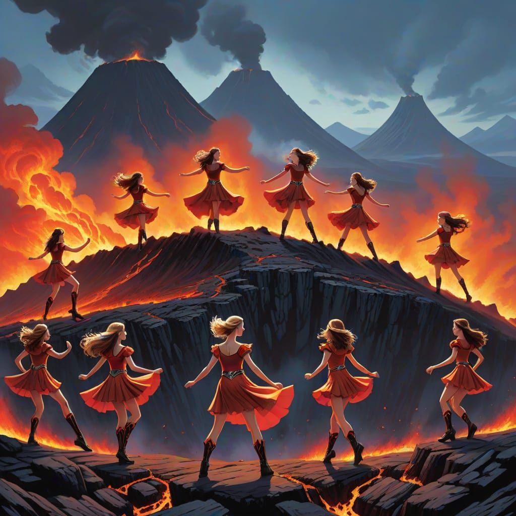 Irish Dancers' Volcanic Performance: Comic Book Art