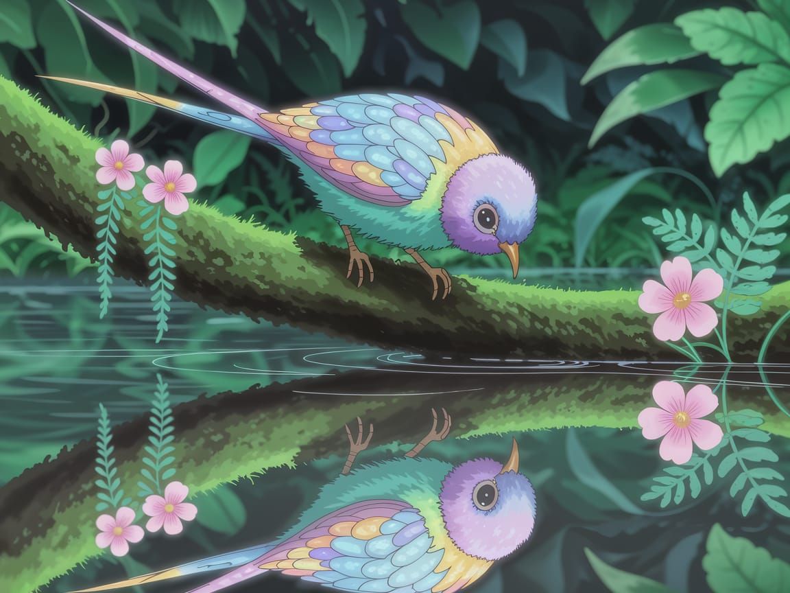 Exotic Bird with Textured Pastel Feathers in Smudged Ink Art