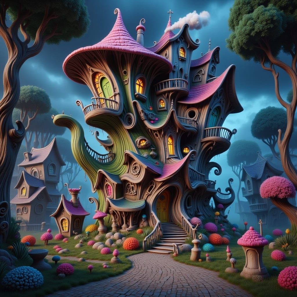Enchanted Fairy Mushroom House in Bioluminescent Forest