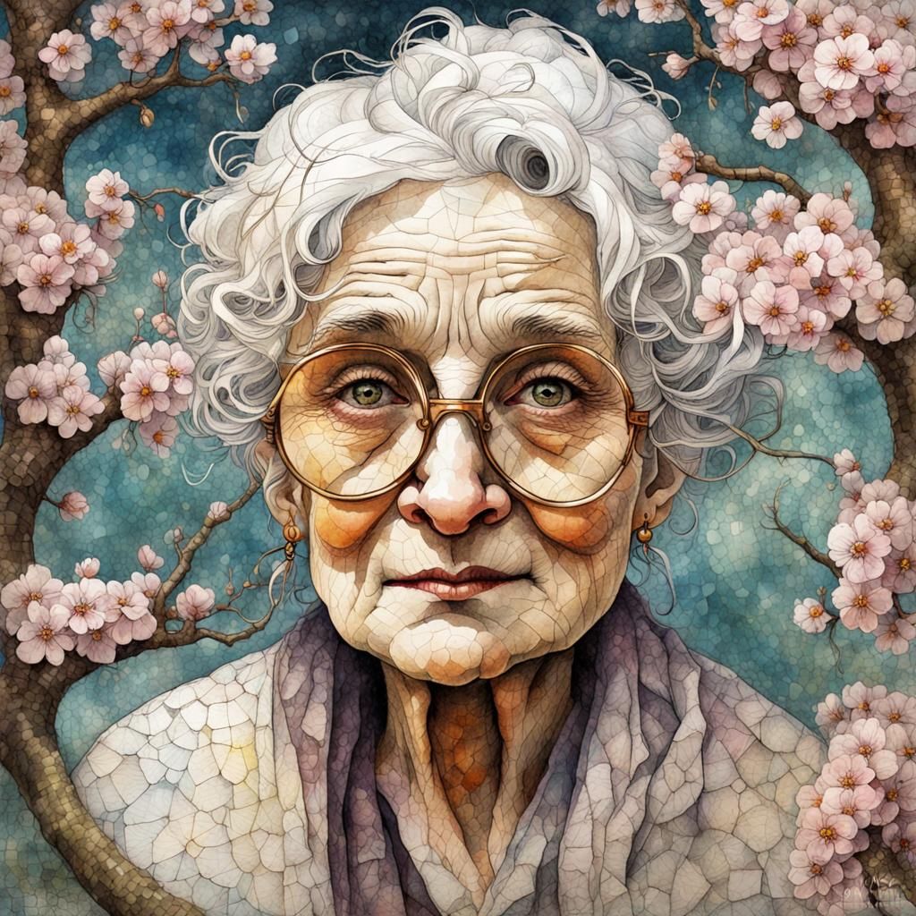 Surreal Mosaic Portrait of an Old Lady