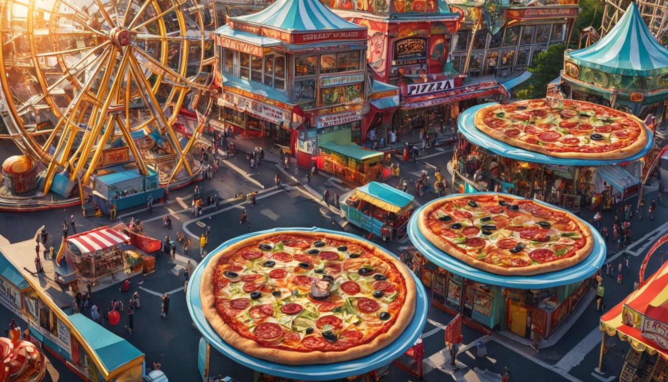 Pizza Carnival in Comic Book Art Style