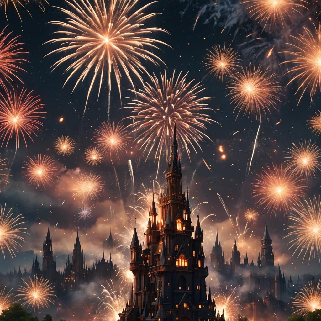 Fireworks Exploding in a Night Sky: Digital Art