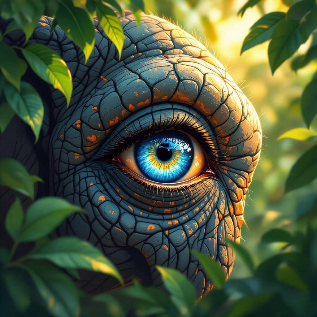 Elephant Eye Close-up with Lush Greenery