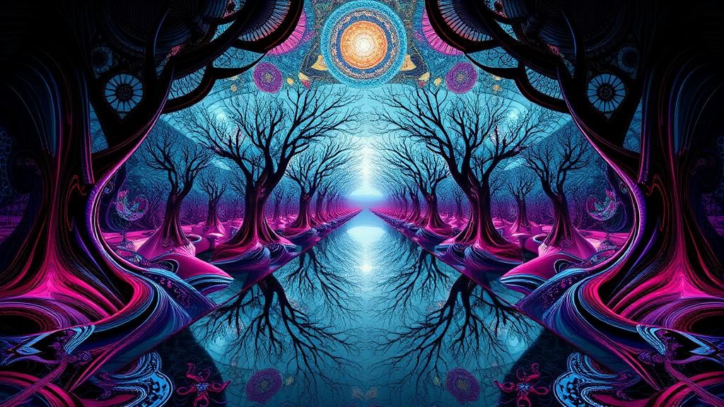 Surreal Fantasy Landscape with Mirrored Symmetry