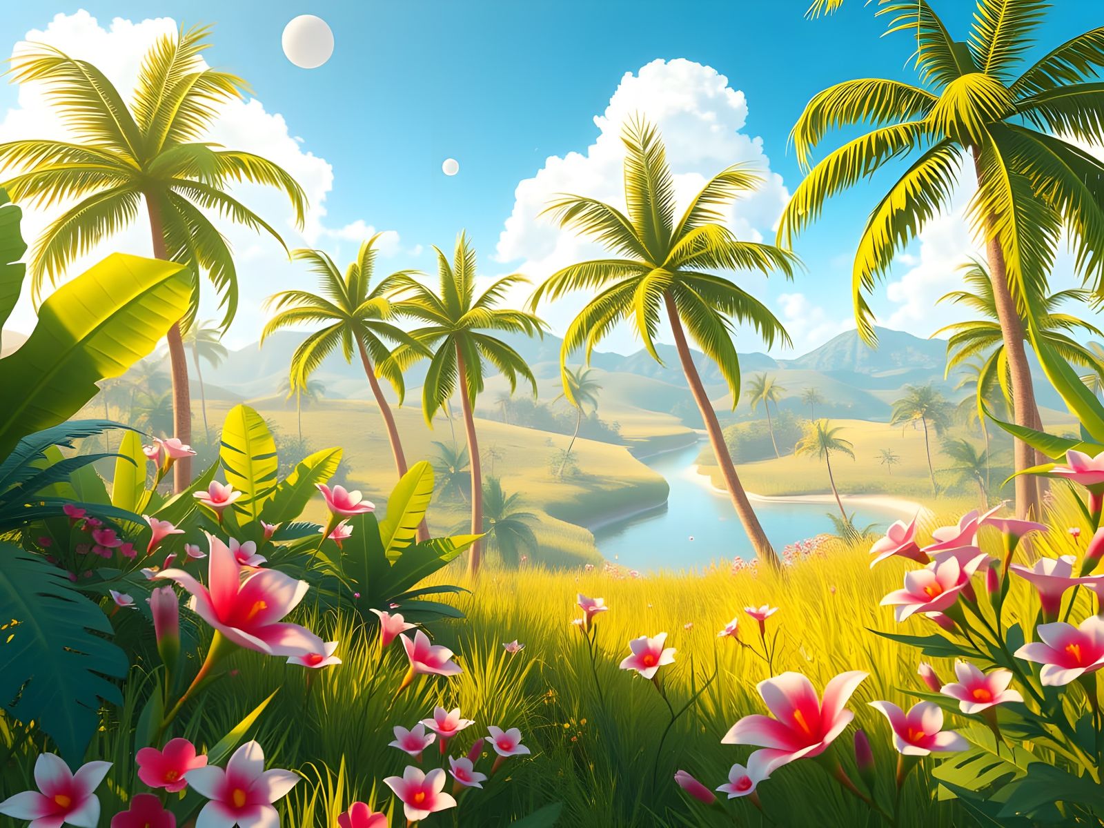 tropical meadow By artist "anime", 3d anime art, inspired by...