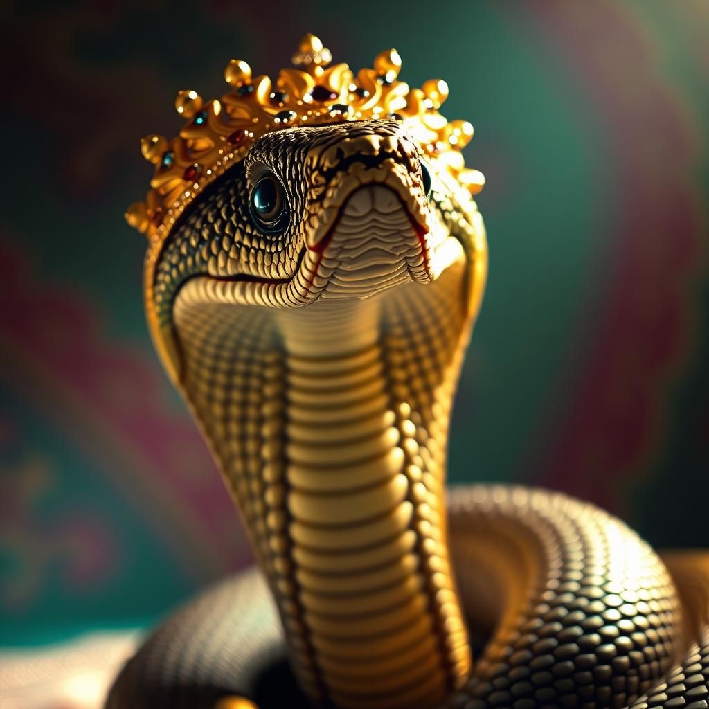 Cobra Adorned with Gold and Jewels in Hyperrealistic Style