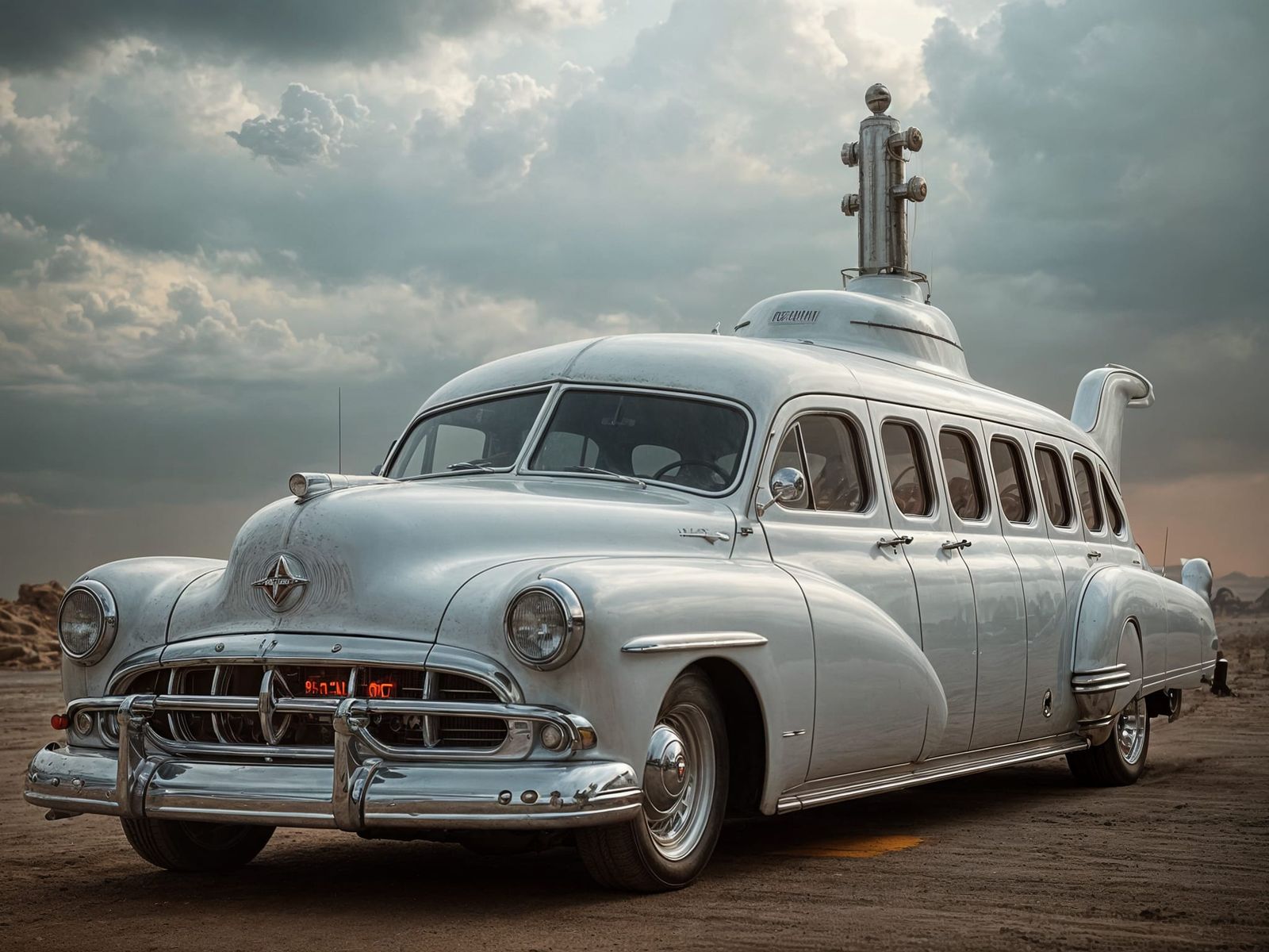 Steampunk Submarine Limousine of 1948 in Epic Cinematic Styl...