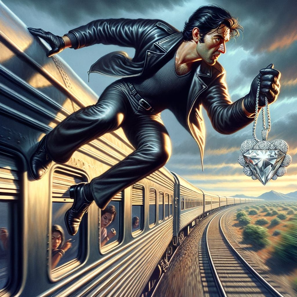 Daring Jewel Thief on Speeding Train in Dynamic Film Noir St...