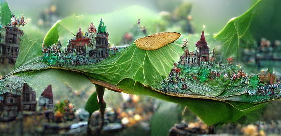 Magical Fairy Kingdom on a Leaf: Hyperrealistic Macro