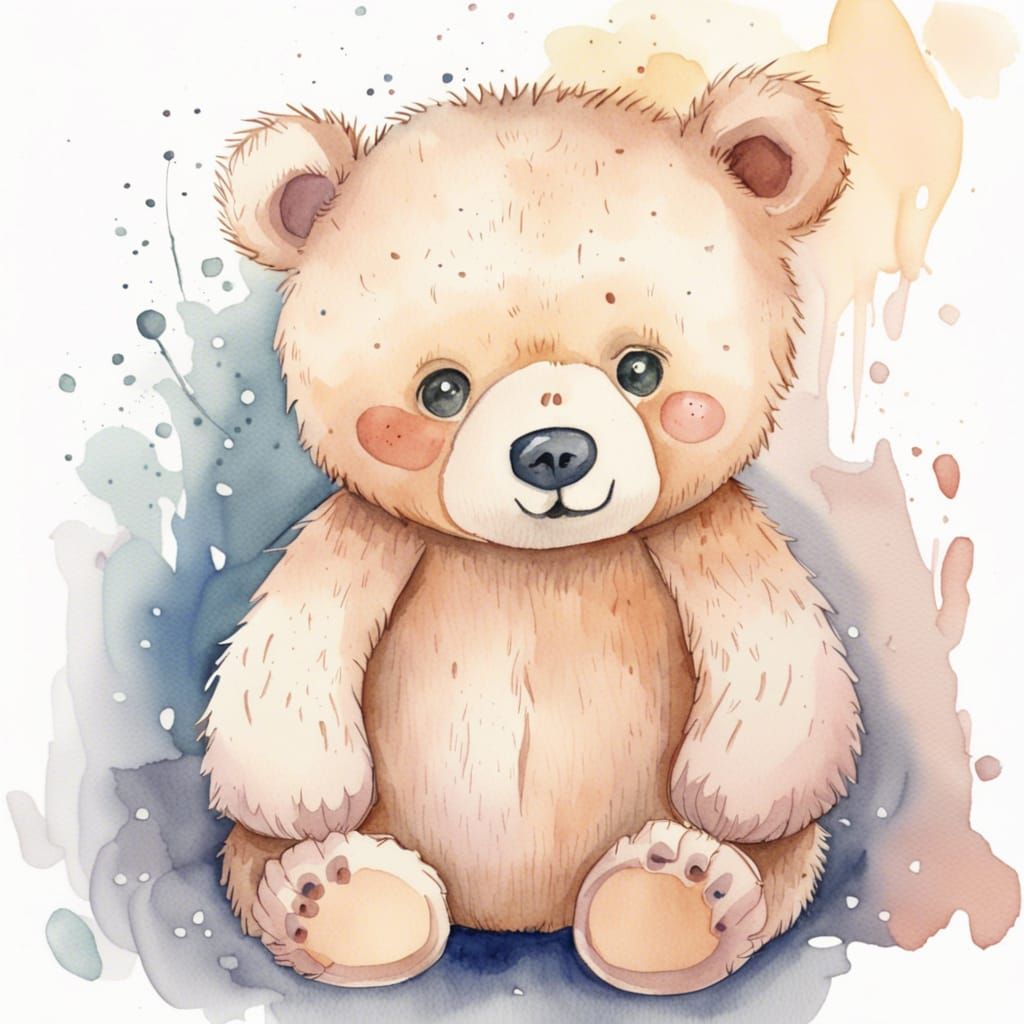 Cute Bear Cub Watercolour Painting