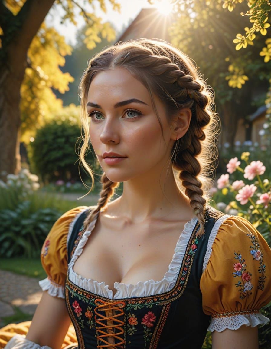 Beautiful German Woman in Traditional Dirndl Dress