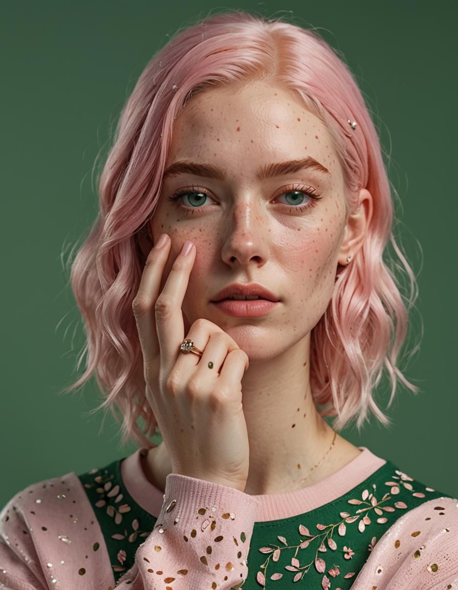 Photorealistic CGI Portrait of Pink-Haired Woman