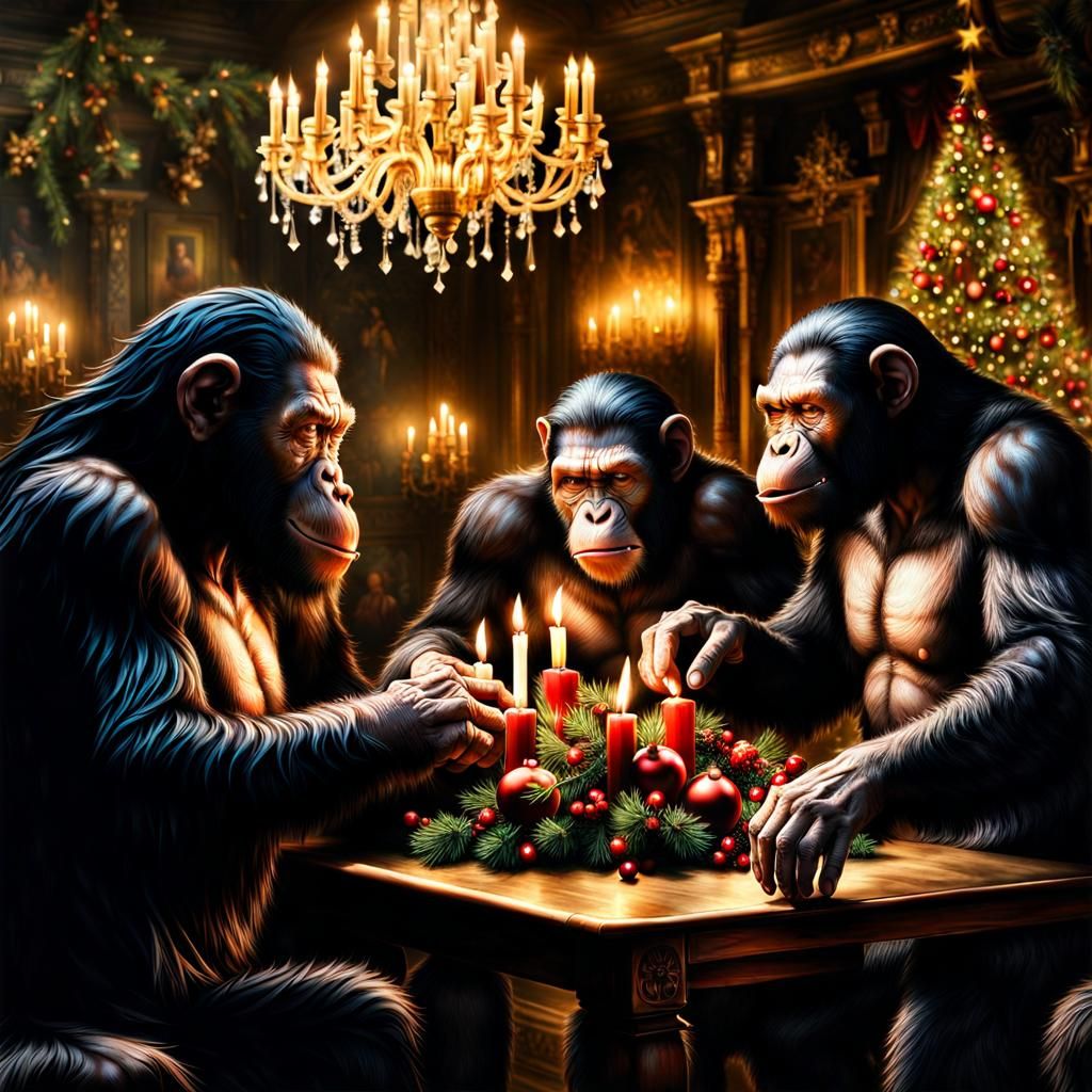 apes celebrating christmas
