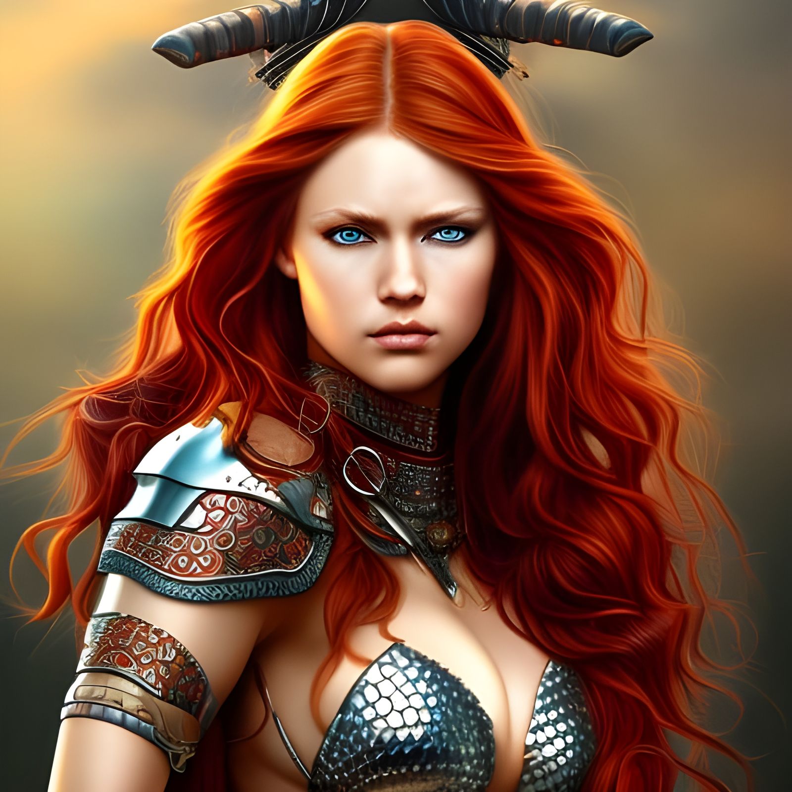 Red Sonja: Hyperrealistic Warrior in Iron Armor