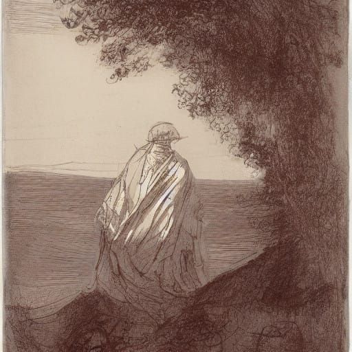 Ethereal Figure Walks Through Misty Forest, Past Wolves and...