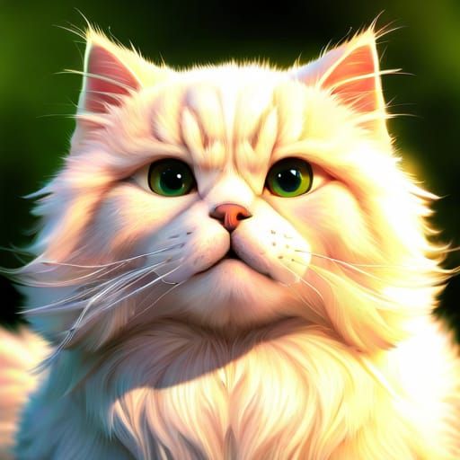 3D Fluffy Persian Cat in a Meadow