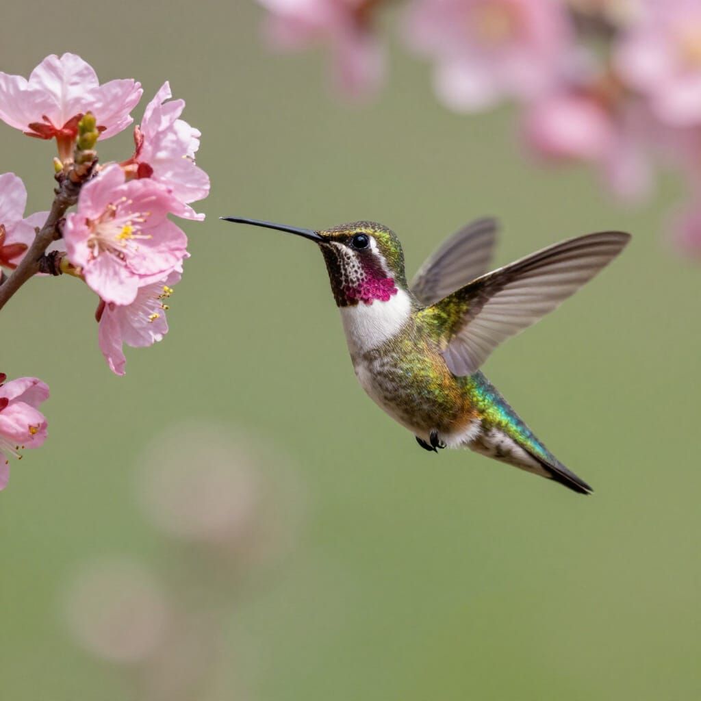 Hummingbird in a Vibrant Spring Garden