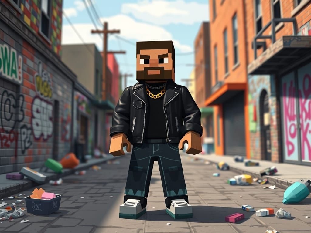 Blocky Hip-Hop Icon in Compton Ghetto