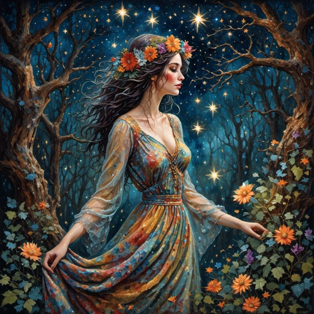 Starlit Woodland Hippy Woman Portrait