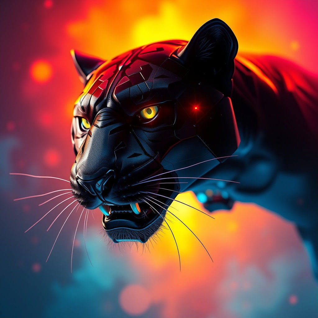 Cybernetic Panther in Dramatic Lighting, 3D Render