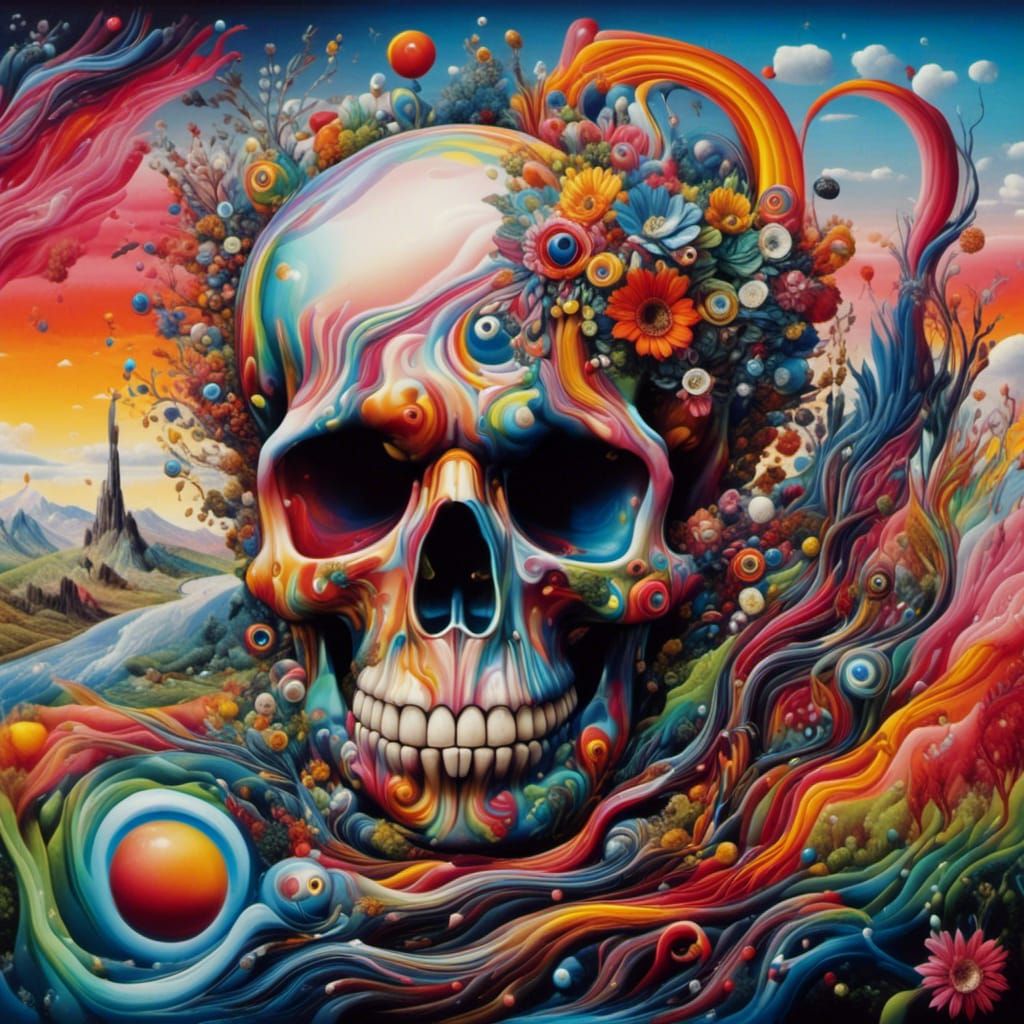 Surreal Skull Vortex in Metallic Oil Painting Style