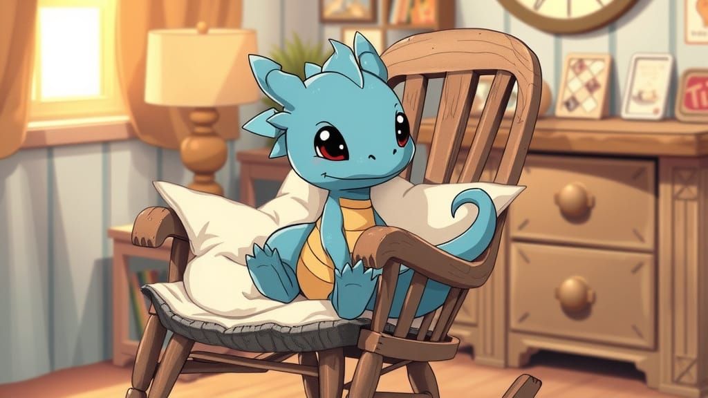 Chibi Dragon in Rocking Chair, Pastel Art