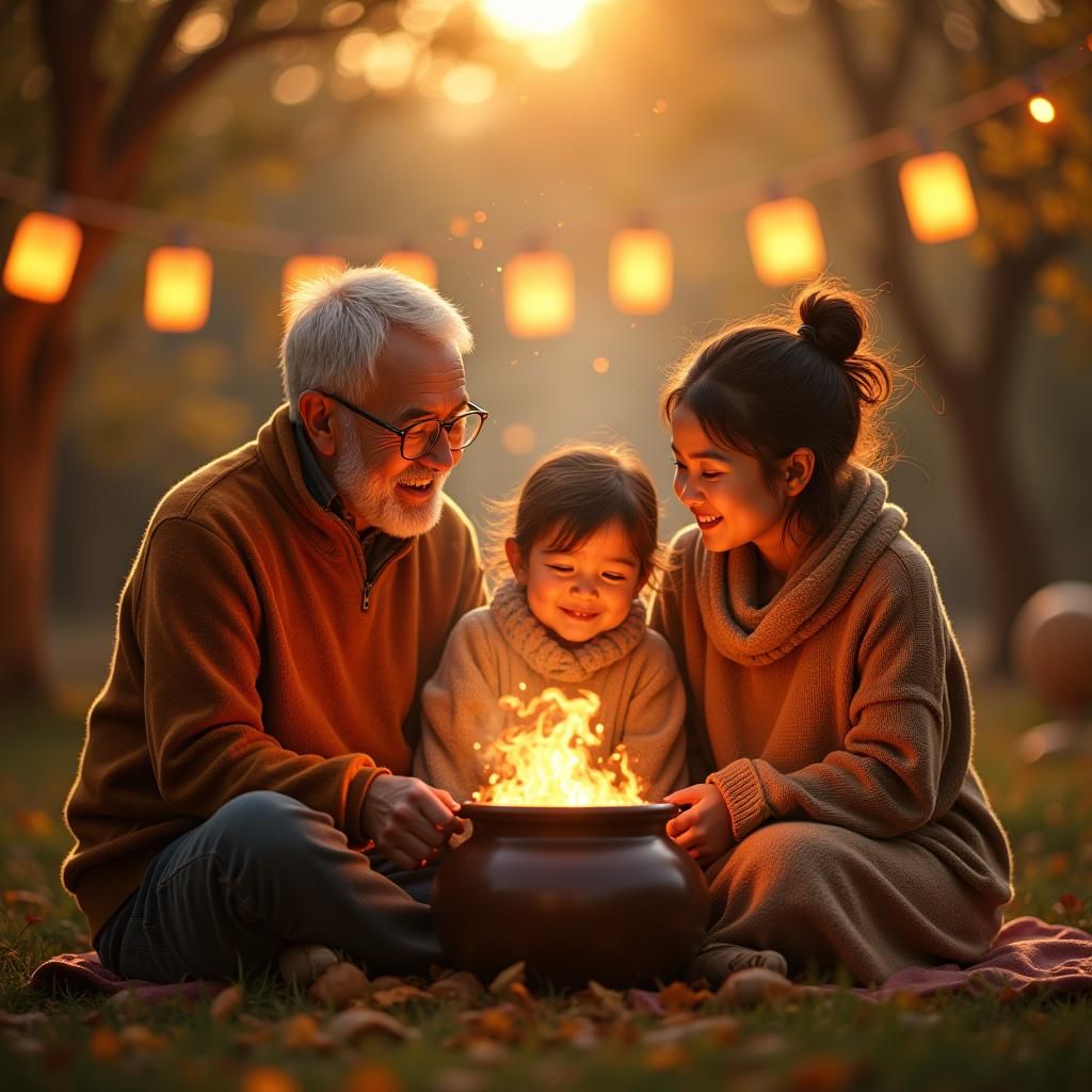Family Gathered Around Potjie in Golden Hour