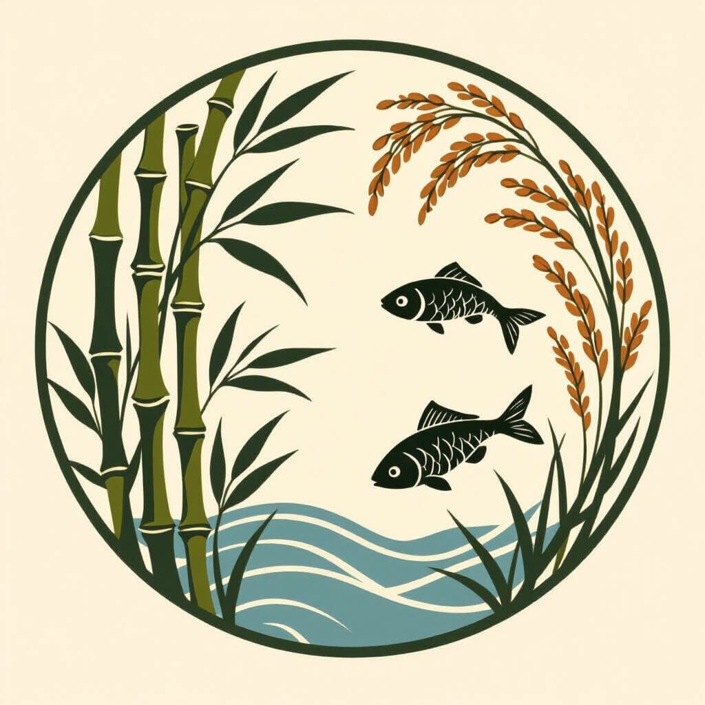 Organic Thai Garden Logo with Bamboo, Rice, and Forest