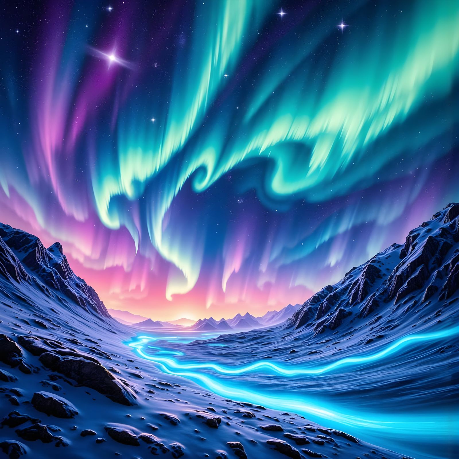 Psychedelic Nordic Lights Swirls in Art Nouveau Style