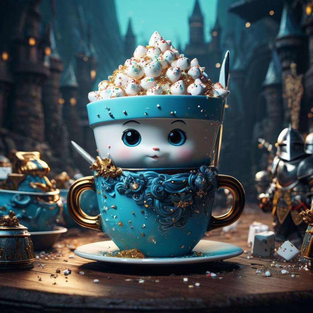 Adorable Sugar Triangle on Porcelain Cup: 3D Digital Art