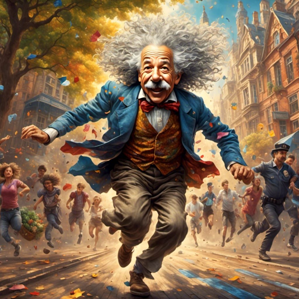 Einstein Runs From Cops in Hyperreal Detail