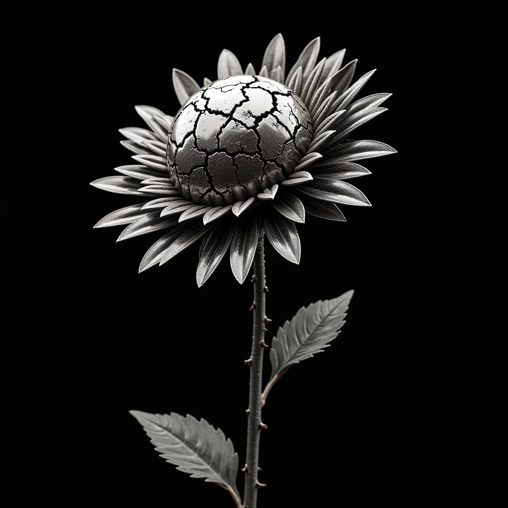 Chrome Sunflower Man: Photorealistic CGI Art