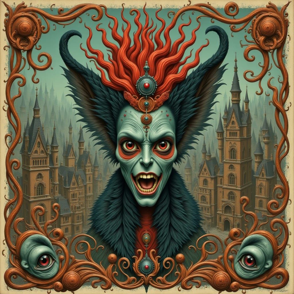 Vibrant Exorcism Scene in Vintage Storybook Style