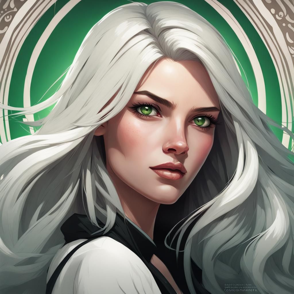 Black and White Haired Girl, Hyperdetailed Portrait