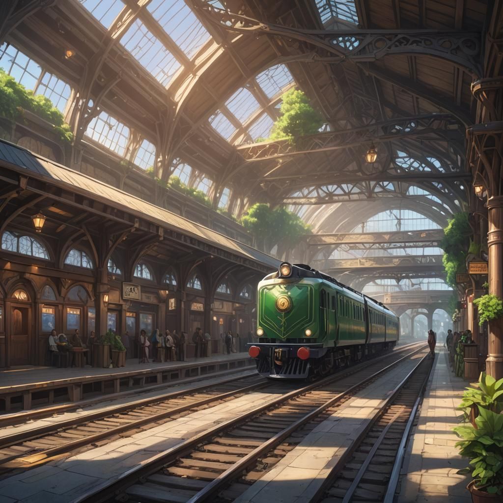 Elven Kingdom Train Station: Anime Cel-Shaded Art