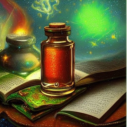 Ethereal Galaxy Potion Bottle with Spell Book